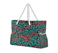 Borsa a mano resistente con cerniera leopardata rossa e verde con tasche laterali per viaggi, palestra, vacanze