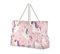 Borsa a mano resistente con tasche laterali in gomma per piscina, palestra, commestibili, viaggi, con unicorni di pesca