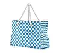 Borsa a mano resistente per esterni, con tasche laterali, colore blu e giallo, borsa per il weekend grande per piscina, palestra, commestibili, viaggi