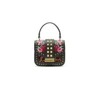 Braccialini Rock Borsa a mano con manico singolo e tracolla regolabile e removibile, realizzata in similpelle nera. La pattina è decorata con ricami floreali dai toni intensi del rosso e del fucsia,