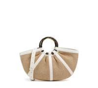 Coccinelle Borsa a Mano con Tracolla Shell Straw, Pelle e Rafia, Natural Pearl, Chiusura a Coulisse, 44x24x6 cm