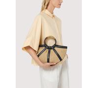 Coccinelle Borsa a Mano Shell Straw con Tracolla, Pelle e Rafia, Beige e Nero, 35x18x10 cm, Chiusura a Coulisse