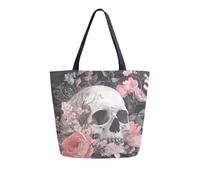 Borsa A Mano Skull Skeleton With Pink Flowers Borsa A Spalla Grande Resistente Shopper Bag Per Donna Lavoro Shopping