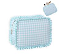 Borsa a marsupio con volant, borsa for il trucco con volant a quadretti, borsa da toilette, organizer for il trucco, organizer multifunzione(Green gingham)