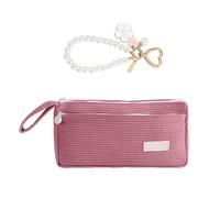 Borsa A Matita A Cavo Rosa Da 1 Parte E Borsa A Matita Di Fiori Da 1 -Parte, Serie Di Stazioni -Mastica Di Grande Capacità, Sacchetto A Matita Semplice, Catena Chiave In Metallo.