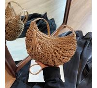 Borsa a mezza luna in paglia da donna, borsa a tracolla in rattan estiva da spiaggia, borsa a tracolla intrecciata con cerniera, borsa da spiaggia stile bohémien fatta a mano per le vacanze estive con