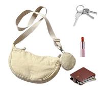 Borsa a mezza luna piccola in nylon, bianco, Refer to description