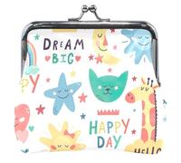 Borsa a moneta in pelle bianca carino Happy Icons per donne e ragazze, con fibbia, lucchetto da bacio, bigliettini, monete, portafogli, graziose icone felici, bianco, taglia unica, Simpatici Happy