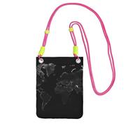 Borsa a portafoglio da donna, con mappa del mondo nera, custodia a portafoglio con tracolla nera, custodia da viaggio, fucusia, taglia unica