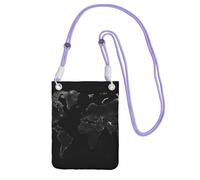 Borsa a portafoglio da donna, con mappa del mondo, nera, custodia a portafoglio con tracolla nera, viola, taglia unica