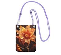 Borsa a portafoglio da donna, con motivo floreale e fiamma, con tracolla nera, viola, taglia unica
