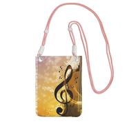 Borsa a portafoglio da donna, con motivo note musicali, pianoforte, violino, note musicali, custodia per cellulare, con tracolla rosa