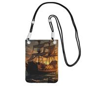 Borsa a portafoglio da donna, motivo nave pirata fantasy, custodia a portafoglio con tracolla nera, borsa da viaggio, nera, taglia unica