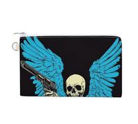 Borsa a portafoglio in tela, angelo scheletro con ali blu, portamonete con cerniera, piccola borsa per cosmetici