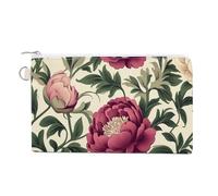 Borsa a portafoglio in tela, bella borsa per monete con stampa floreale con peonie, borsa per cambio cerniera, piccola borsa cosmetica