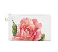 Borsa a portafoglio in tela, bella borsa portamonete con stampa di fiori di rosa ad acquerello, borsa per cambio cerniera, piccola borsa cosmetica