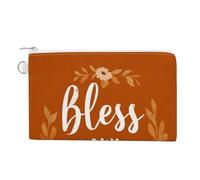 Borsa a portafoglio in tela, Benedici la nostra casa su portamonete con stampa arancione, portamonete con cerniera, piccola borsa per cosmetici