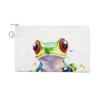 Borsa a portafoglio in tela, carino cartone animato con stampa di rana e albero dagli occhi rossi, portamonete con cerniera, piccola borsa per cosmetici