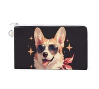 Borsa a portafoglio in tela, carino Corgi che indossa occhiali da sole con stampa portamonete, borsa per cambio cerniera, piccola borsa cosmetica