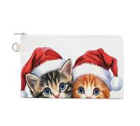 Borsa a portafoglio in tela, due adorabili gattini rossi con stampa di cappelli di Babbo Natale, portamonete con cerniera, piccola borsa per cosmetici