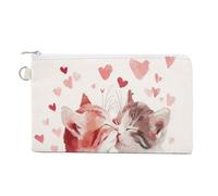 Borsa a portafoglio in tela, due graziosi gattini che si baciano, portamonete con cerniera, piccola borsa per cosmetici
