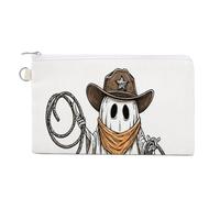 Borsa a portafoglio in tela, fantasma che indossa un cappello da cowboy marrone, portamonete con cerniera, piccola borsa per cosmetici
