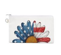 Borsa a portafoglio in tela, grande margherita con stampa motivo bandiera americana, portamonete con cerniera, piccola borsa cosmetica