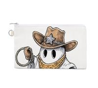 Borsa a portafoglio in tela, grazioso fantasma che indossa un cappello da cowboy marrone, portamonete con cerniera, piccola borsa per cosmetici