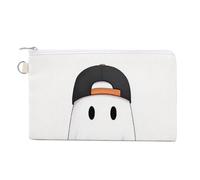 Borsa a portafoglio in tela, grazioso fantasma di Halloween che indossa un berretto da baseball con stampa, portamonete con cerniera, piccola borsa per cosmetici