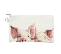 Borsa a portafoglio in tela, grazioso maialino sulla parte superiore della recinzione in legno, portamonete con cerniera, piccola borsa per cosmetici