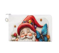 Borsa a portafoglio in tela, grazioso nano seduto con farfalla blu, portamonete con cerniera, piccola borsa per cosmetici