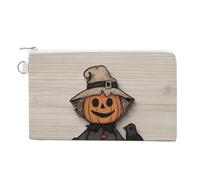 Borsa a portafoglio in tela, grazioso spaventapasseri con stampa testa di zucca, portamonete con cerniera, piccola borsa per cosmetici