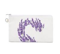 Borsa a portafoglio in tela, lettera S, portamonete con stampa di fiori di lavanda, portamonete con cerniera, piccola borsa cosmetica