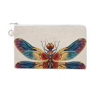 Borsa a portafoglio in tela, libellula con ali colorate con stampa di ali del corpo, portamonete con cerniera, piccola borsa per cosmetici