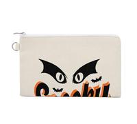 Borsa a portafoglio in tela, motivo Halloween con due occhi spettrali con ali di pipistrello, portamonete con cerniera, piccola borsa per cosmetici