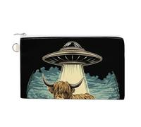 Borsa a portafoglio in tela, Mucca delle Highland in un campo stampa portamonete, borsa per cambio cerniera, piccola borsa cosmetica