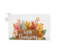 Borsa a portafoglio in tela, per il giorno del Ringraziamento, con scritta in legno con zucche e foglie autunnali, portamonete con cerniera, piccola borsa per cosmetici