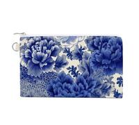 Borsa a portafoglio in tela, portamonete con stampa a nuvola di fiori blu e bianchi, borsa per cambio cerniera, piccola borsa cosmetica