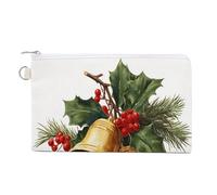 Borsa a portafoglio in tela, portamonete con stampa albero sempreverde con campane dorate di Natale, portamonete con cerniera, piccola borsa per cosmetici