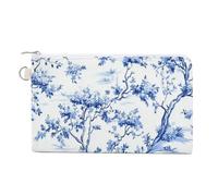Borsa a portafoglio in tela, portamonete con stampa classica blu e bianca con motivo toile, borsa per cambio cerniera, piccola borsa cosmetica