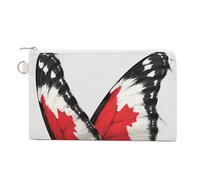 Borsa a portafoglio in tela, portamonete con stampa con ali di farfalla e bandiera del Canada, borsa per cambio cerniera, piccola borsa cosmetica