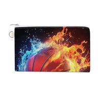 Borsa a portafoglio in tela, portamonete con stampa di basket con fiamme rosse, borsa per cambio cerniera, piccola borsa cosmetica