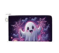 Borsa a portafoglio in tela, portamonete con stampa di Coquette Ghost Neon Spooky Teacher Halloween, portamonete con cerniera, piccola borsa per cosmetici