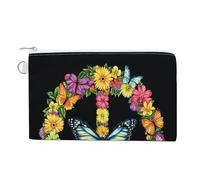 Borsa a portafoglio in tela, portamonete con stampa di farfalle e fiori con simbolo della pace, borsa per il cambio con cerniera, piccola borsa per cosmetici