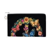 Borsa a portafoglio in tela, portamonete con stampa di farfalle e fiori con simbolo della pace, portamonete con cerniera, piccola borsa per cosmetici
