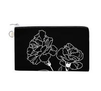 Borsa a portafoglio in tela, portamonete con stampa di fiori di garofano bianco e nero, borsa per il cambio con cerniera, piccola borsa cosmetica