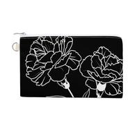 Borsa a portafoglio in tela, portamonete con stampa di fiori di garofano in bianco e nero, portamonete con cerniera, piccola borsa per cosmetici