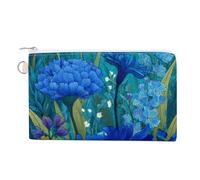 Borsa a portafoglio in tela, portamonete con stampa di fiori selvatici blu, borsa per cambio cerniera, piccola borsa cosmetica