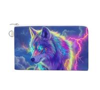 Borsa a portafoglio in tela, portamonete con stampa di lupo al neon con occhi luminosi, portamonete con cerniera, piccola borsa per cosmetici