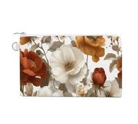 Borsa a portafoglio in tela, portamonete con stampa di rose e anemoni, portamonete con cerniera, piccola borsa per cosmetici